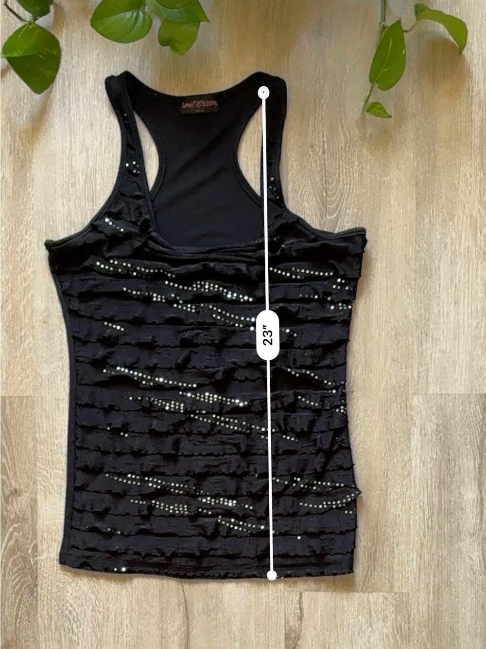 Y2K Black Rhinestone Ruffle Racerback Tank Top Going Out Emo Glam - Picture 2 of 7